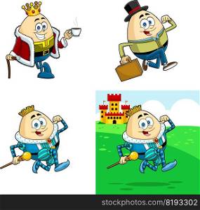 Humpty Dumpty Egg Cartoon Character. Vector Hand Drawn Collection Set Isolated On Transparent Background