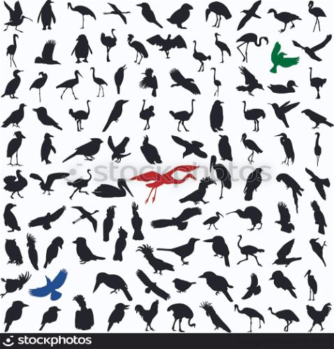 Hundred silhouettes of birds