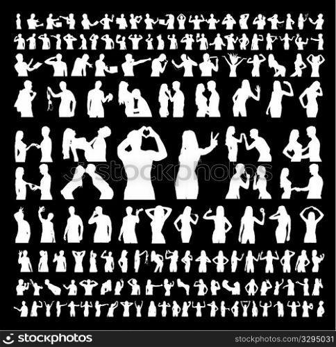 Hundreds of people silhouettes in different poses. Vector EPS 8