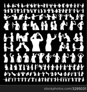 Hundreds of people silhouettes in different poses. Vector EPS 8