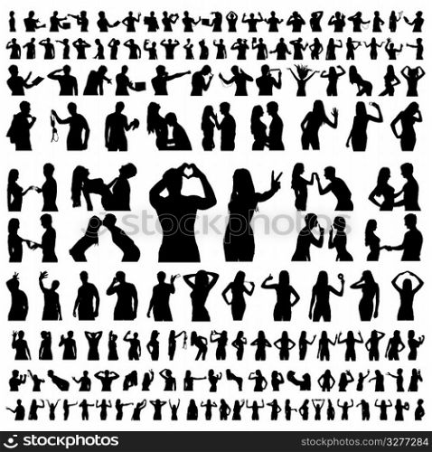 Hundreds of People Silhouettes men, women and together - vector, eps8