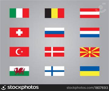 Hungary, Belgium, Austria flag vector set. A sign of Russia, France, Switzerland. The symbol of Macedonia, Ukraine, Wales. Turkey, England, Denmark icons for the website. Hungary, Belgium, Austria flag vector set. A sign of Russia, France, Switzerland.