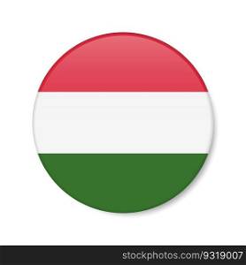 Hungary circle button icon. Hungarian round badge flag with shadow. 3D realistic vector illustration isolated on white.. Hungary circle button icon. Hungarian round badge flag. 3D realistic isolated vector illustration