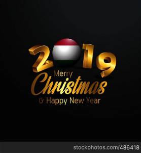 Hungary Flag 2019 Merry Christmas Typography. New Year Abstract Celebration background