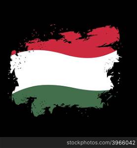 Hungary flag grunge style on black background. Brush strokes and ink splatter. National symbol of Hungarian state&#xA;