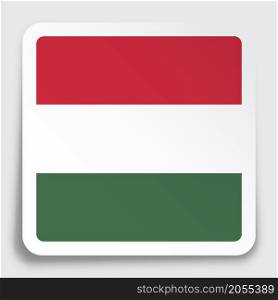 HUNGARY flag icon on paper square sticker with shadow. Button for mobile application or web. Vector