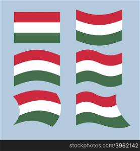 Hungary flag. Set of flags of Hungarian Republic in various forms. Developing Hungarian flag European state