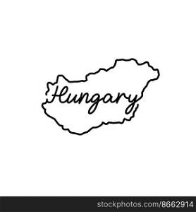 Hungary outline map with the handwritten country name. Continuous line drawing of patriotic home sign. A love for a small homeland. T-shirt print idea. Vector illustration.. Hungary outline map with the handwritten country name. Continuous line drawing of patriotic home sign