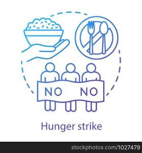 Hunger strike concept icon. Voluntary food abstinence, nonviolent protest idea thin line illustration. Protesters with banner, rice and tableware vector isolated outline drawing. Social demonstration