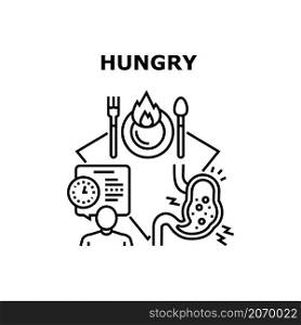 Hungry food stomach. Hunger person. Stomachache. Meal dream vector concept black illustration. Hungry icon vector illustration
