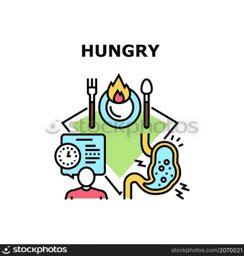 Hungry food stomach. Hunger person. Stomachache. Meal dream vector concept color illustration. Hungry icon vector illustration