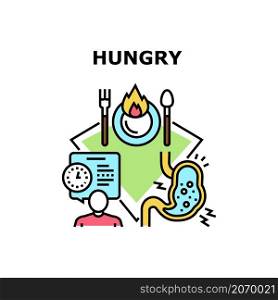 Hungry food stomach. Hunger person. Stomachache. Meal dream vector concept color illustration. Hungry icon vector illustration