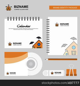 Hunted house Logo, Calendar Template, CD Cover, Diary and USB Brand Stationary Package Design Vector Template