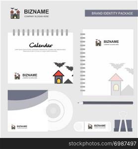 Hunted house Logo, Calendar Template, CD Cover, Diary and USB Brand Stationary Package Design Vector Template