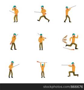 Hunter man icon set. Cartoon set of 9 hunter man vector icons for web design isolated on white background. Hunter man icon set, cartoon style