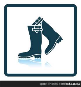 Hunter&rsquo;s rubber boots icon. Shadow reflection design. Vector illustration.