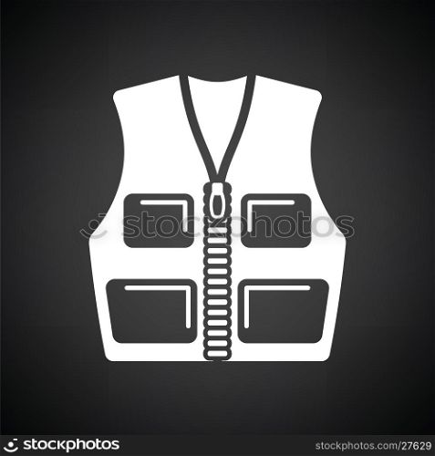 Hunter vest icon. Black background with white. Vector illustration.