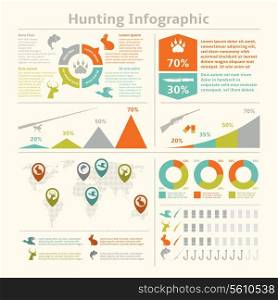 Hunting animals wildlife fishing infographics with diagrams charts for template design vector illustration