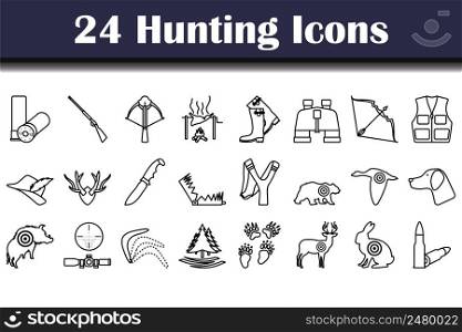 Hunting Icon Set. Bold outline design with editable stroke width. Vector Illustration.
