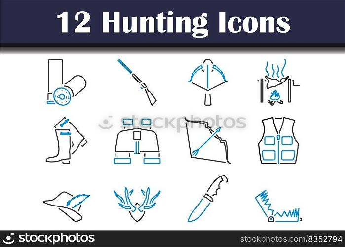 Hunting Icon Set. Editable Bold Outline With Color Fill Design. Vector Illustration.