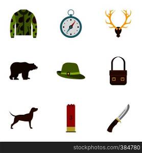 Hunting icons set. Flat illustration of 9 hunting vector icons for web. Hunting icons set, flat style