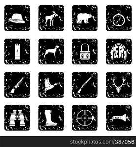 Hunting icons set icons in grunge style isolated on white background. Vector illustration. Hunting icons set , simple style