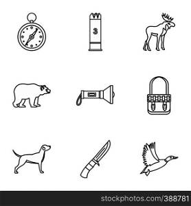 Hunting icons set. Outline illustration of 9 hunting vector icons for web. Hunting icons set, outline style