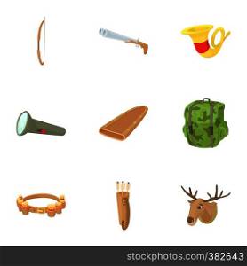 Hunting in forest icons set. Cartoon illustration of 9 hunting in forest vector icons for web. Hunting in forest icons set, cartoon style