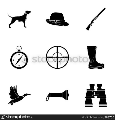 Hunting in forest icons set. Simple illustration of 9 hunting in forest vector icons for web. Hunting in forest icons set, simple style