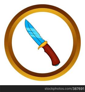 Hunting knife vector icon in golden circle, cartoon style isolated on white background. Hunting knife vector icon