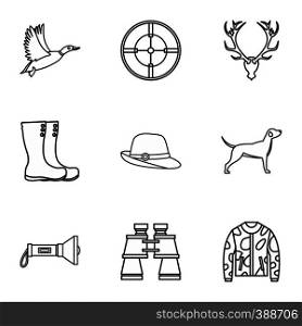 Hunting of animals icons set. Outline illustration of 9 hunting of animals vector icons for web. Hunting of animals icons set, outline style