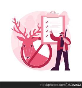 Hunting regulations abstract concept vector illustration. Rules and regulations, gun use restriction, hunting law, license and fees, seasonal shooting limit, game species list abstract metaphor.. Hunting regulations abstract concept vector illustration.