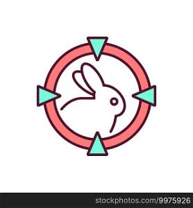 Hunting RGB color icon. Aiming for shoot at hare. Targeting rabbit. Endangering nature. Poaching, animal abuse. Wildlife conservation. Biodiversity extinction. Isolated vector illustration. Hunting RGB color icon