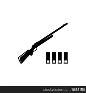 Hunting Shotgun and Bullets, Carbine Rifle. Flat Vector Icon illustration. Simple black symbol on white background. Hunting Shotgun and Bullet, Rifle sign design template for web and mobile UI element. Hunting Shotgun and Bullets, Carbine Rifle. Flat Vector Icon illustration. Simple black symbol on white background. Hunting Shotgun and Bullet, Rifle sign design template for web and mobile UI element.