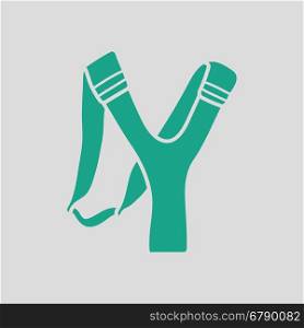 Hunting slingshot icon. Gray background with green. Vector illustration.