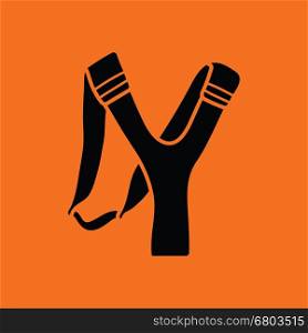 Hunting slingshot icon. Orange background with black. Vector illustration.