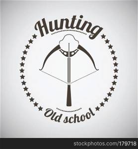 Hunting Vintage Emblem. Crossbow.   Dark Brown Retro Style.  Vector Illustration. 