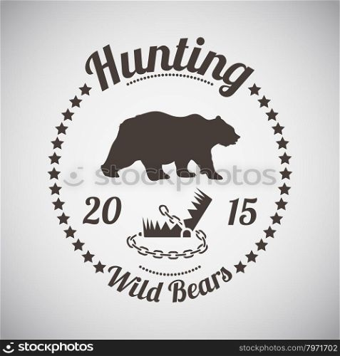 Hunting Vintage Emblem. Wild Bear Silhouette With Opened Trap. Suitable for Advertising, Hunt Equipment, Club And Other Use. Dark Brown Retro Style. Vector Illustration.