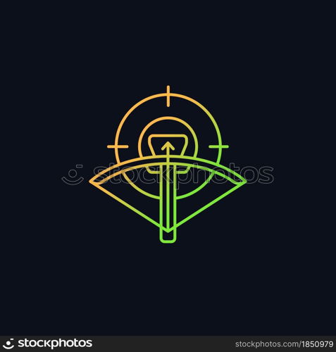 Hunting with crossbow gradient vector icon for dark theme. Use camouflage and game call to attract prey. Thin line color symbol. Modern style pictogram. Vector isolated outline drawing. Hunting with crossbow gradient vector icon for dark theme