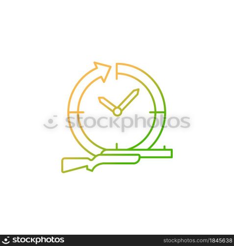 Hunting year-round gradient linear vector icon. Pursue and capture prey. Wildlife animals killing. Hunting season. Thin line color symbol. Modern style pictogram. Vector isolated outline drawing. Hunting year-round gradient linear vector icon