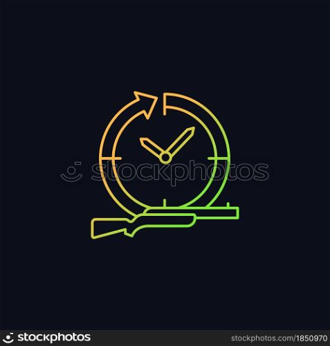 Hunting year-round gradient vector icon for dark theme. Pursue and capture prey. Wildlife animals killing. Thin line color symbol. Modern style pictogram. Vector isolated outline drawing. Hunting year-round gradient vector icon for dark theme