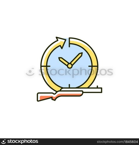 Hunting year-round RGB color icon. Pursue and capture prey. Wildlife animals killing. Hunt equipment and license. Hunting season. Isolated vector illustration. Simple filled line drawing. Hunting year-round RGB color icon