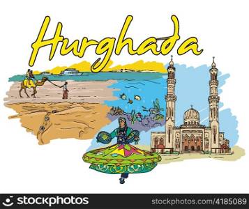 hurghada doodles vector illustration