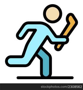Hurling running player icon. Outline hurling running player vector icon color flat isolated. Hurling running player icon color outline vector