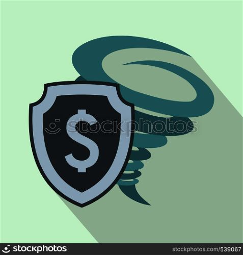 Hurricane insurance icon in flat style on a light blue background. Hurricane insurance icon, flat style