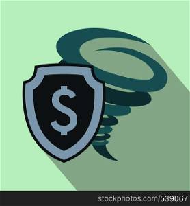 Hurricane insurance icon in flat style on a light blue background. Hurricane insurance icon, flat style
