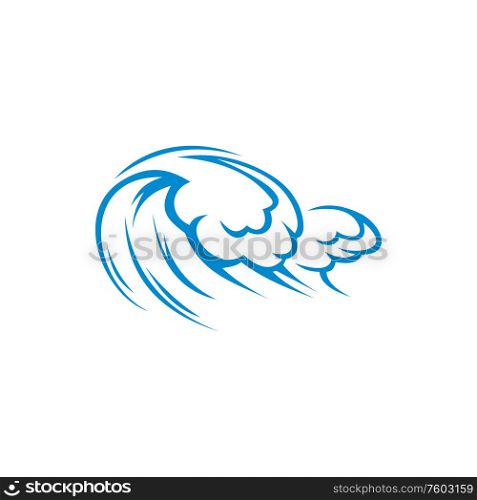 Hurricane on sea or ocean, storming waves isolated blue water splashes. Vector windstorm, tempest gale. Tempest gale, splashing waves at hurricane