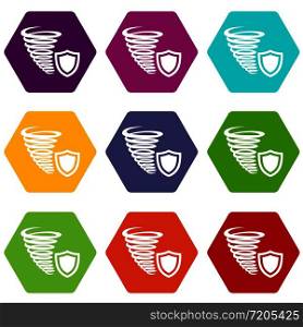 Hurricane protection icons 9 set coloful isolated on white for web. Hurricane protection icons set 9 vector