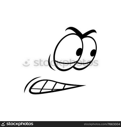 Hurrying suspicious emoticon isolated angry smiley side view. Vector comic irritated face emotion. Confused suspicious emoticon expression isolated