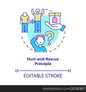 Hurt-and-rescue principle concept icon. Determine problem and offer solution. Emotion based selling trick abstract idea thin line illustration. Vector isolated outline color drawing. Editable stroke. Hurt-and-rescue principle concept icon